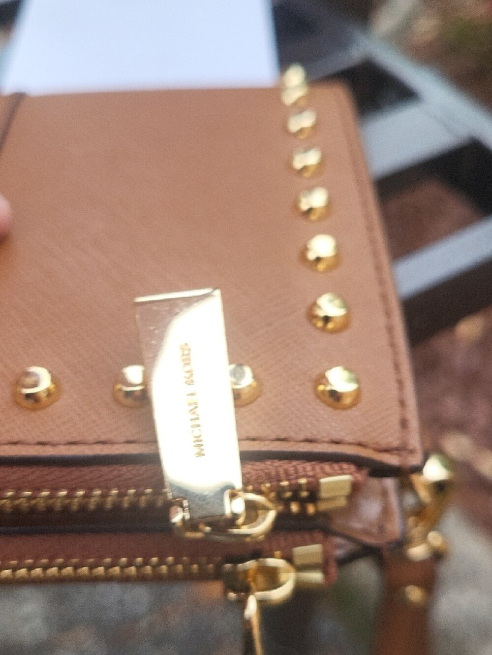 Michael Kors Brown Leather Studded Wristlet Clutch - Picture 5 of 16